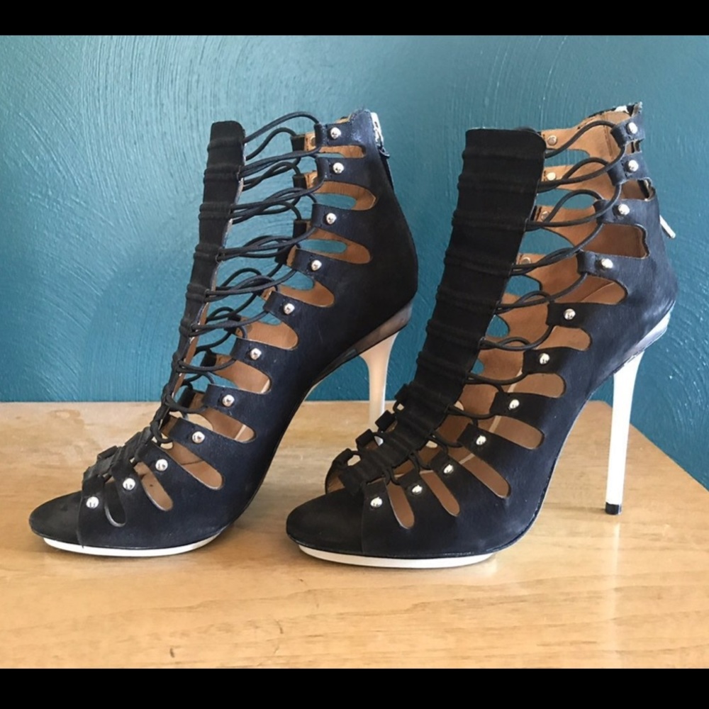 L.A.M.B. Suede Cage High Heels 6.5